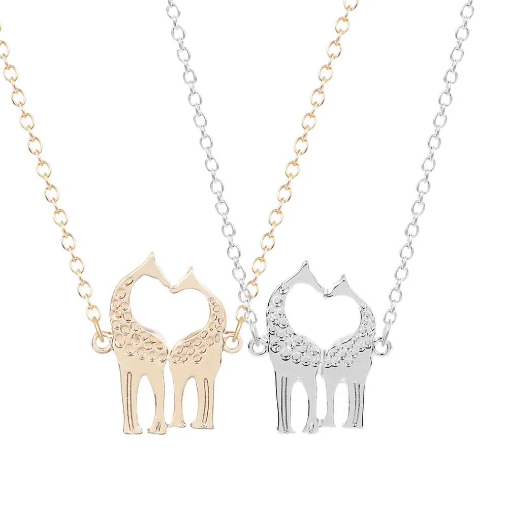 QIAMNI New Style 30pcs/lot Wholesale Unique Loving Giraffes Necklace Love Heart Animal Collares Gift for Women and Girls | Украшения и