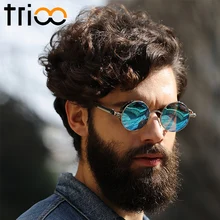 TRIOO, поляризационные солнцезащитные очки для мужчин, для вождения, стимпанк стиль, мужские солнцезащитные очки, Ретро стиль, Круглые, Ретро стиль, синее зеркало, Lunette, качество