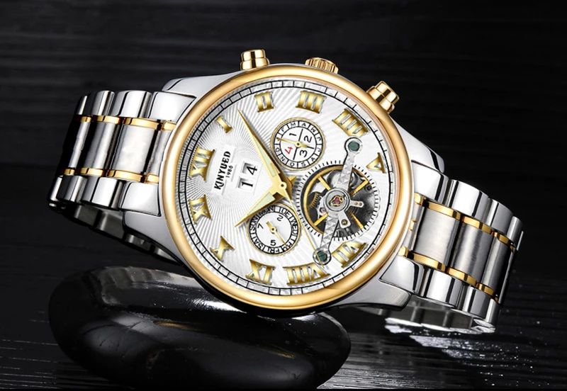 KINYUED Automatic Mechanical Watches Men Top Brand Luxury Tourbillon Stainless Steel Waterproof Man Watch Reloj Hombre