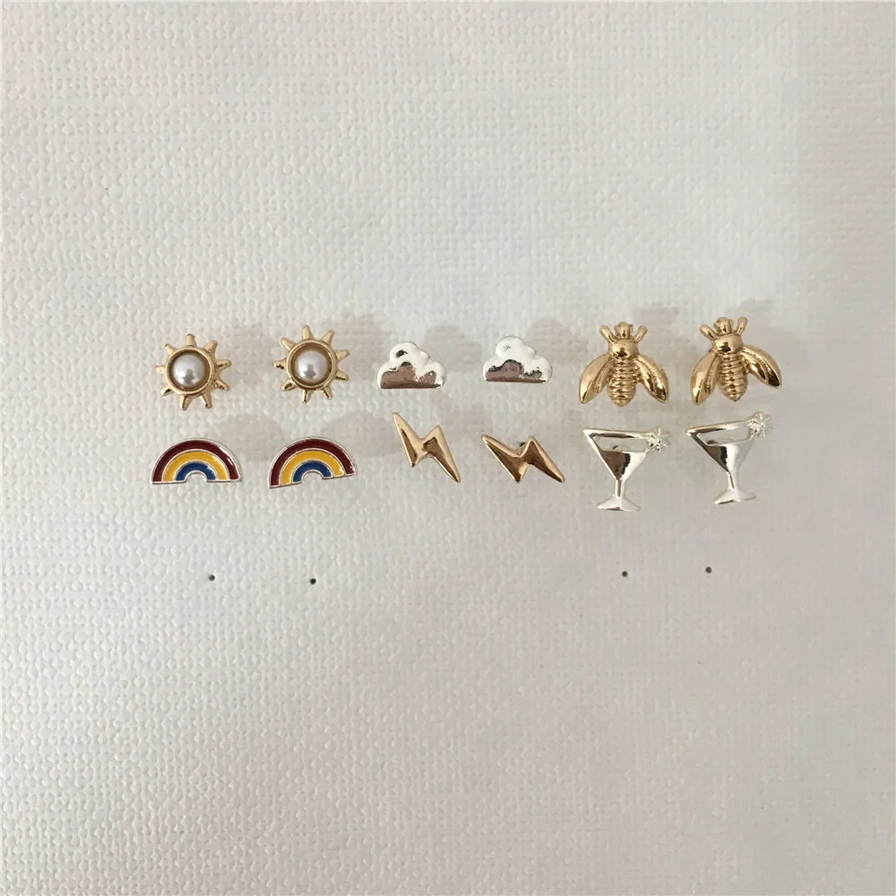 Милый Золотой Серебряный цвет покрытие солнце облако Радуга молния мед пчела Кубок серьги набор