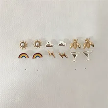 Милый Золотой Серебряный цвет покрытие солнце облако Радуга молния мед пчела Кубок серьги набор