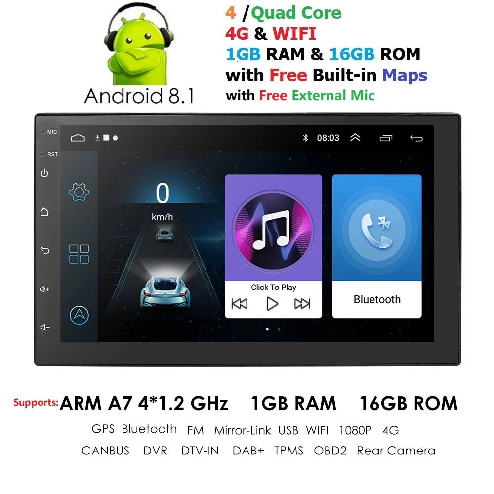 Android Car Radio 2 Din Autoradio GPS Navigation 2din Universal Car Multimedia Player BT FM Mirror link Stereo Audio Monitor Mic