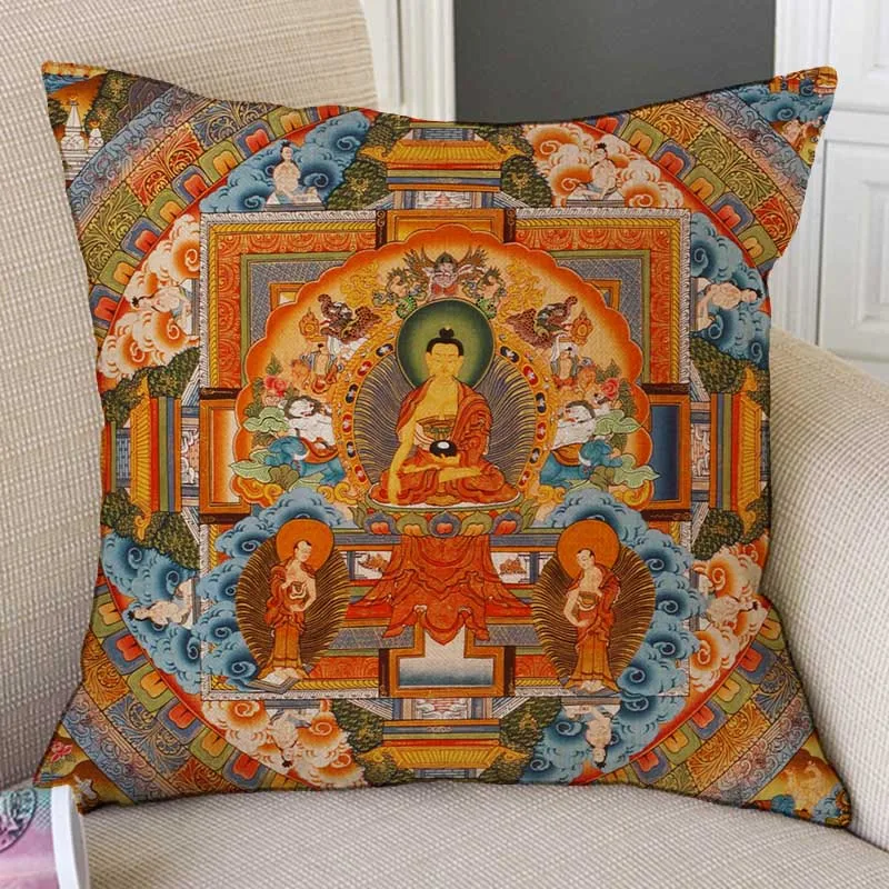 1" Тибетский буддизм Мандала настенная живопись искусство поклонение декоративный Чехол на подушку таинственный античный буддийский культурный Чехол на подушку