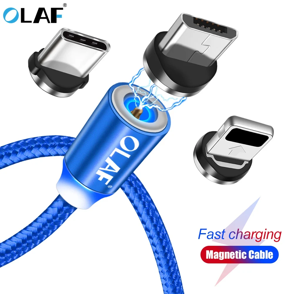 

OLAF LED Magnetic Cable For iPhone Xs Max Xr X 8 7 Micro USB Cable Type C Magnet Cable 1M/2M Fast Charging Magnet Charger Cord