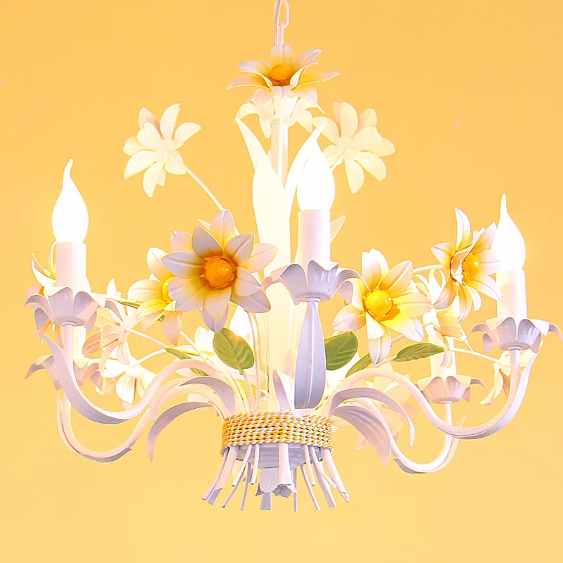 

European style living room garden style restaurant candle iron flower romantic children room pendant light