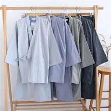 Летние мужские газовые хлопковые кимоно, пижамный комплект, японские традиционные пижамы, кимоно, мужские пижамы, халаты, костюм 032205