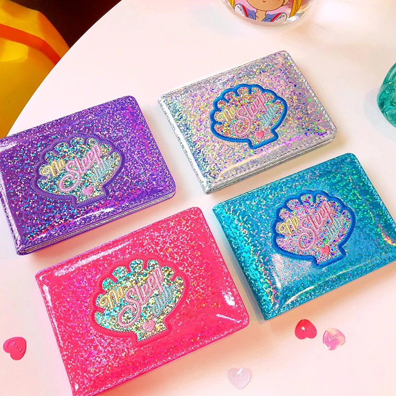 

Cute Sequins Laser Russian Women Travel Bank Card Holders Wallet Potable Shell Pattern Driver Licence Credit Card Pocket Case