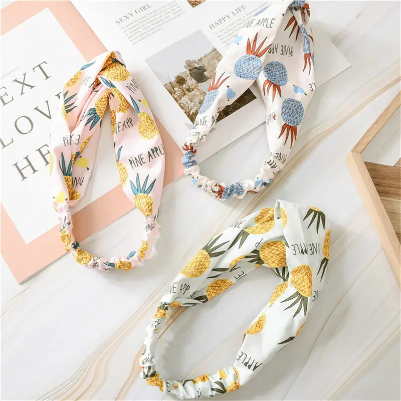 

Fashion Women Hair Elastic head hoop Turban Pineapple Print Twisted Knotted Headband Stretch Scrunchy Girls Hair Accessories