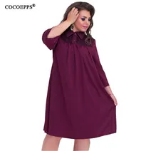 COCOEPPS, новинка, 6XL, большой размер, кружевное цветочное осеннее платье для женщин, а-силуэт, Красного размера плюс, повседневное женское платье, три четверти, Vestidos