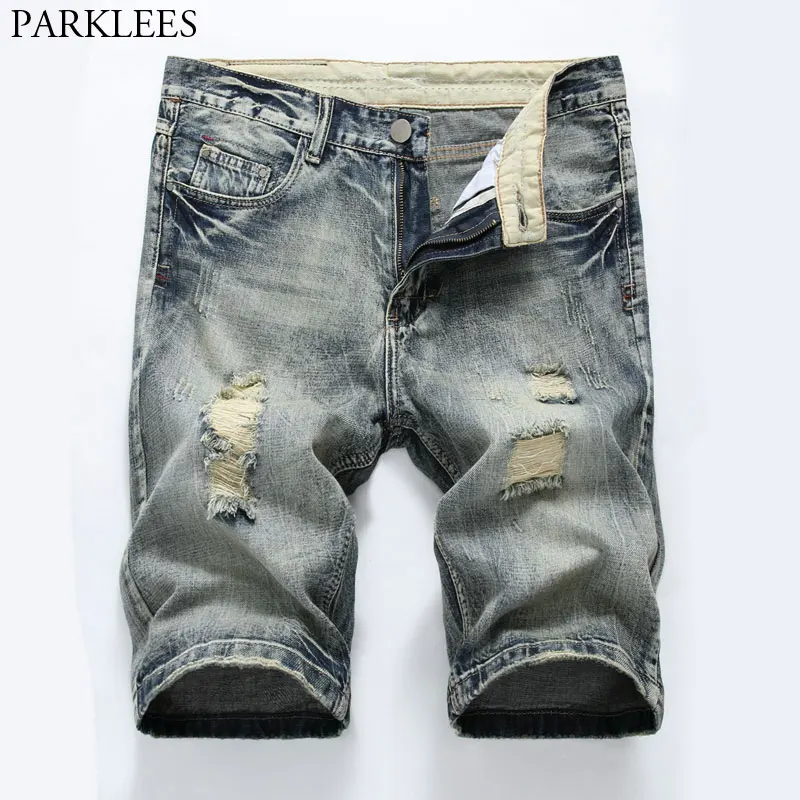 2018 New Fashion Ripped Jeans Shorts Men Summer Straight Wash Cotton