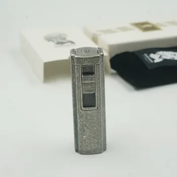 

GUEVARA Vintage Silver Cylinder Style Gas 3 Torch Jet Flame Cigar Lighter With Punch Cigarette Lighters Gift Box