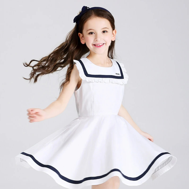 Girls Dress Kids Clothing Navy Style Big Collar Cute Fashion Clothes