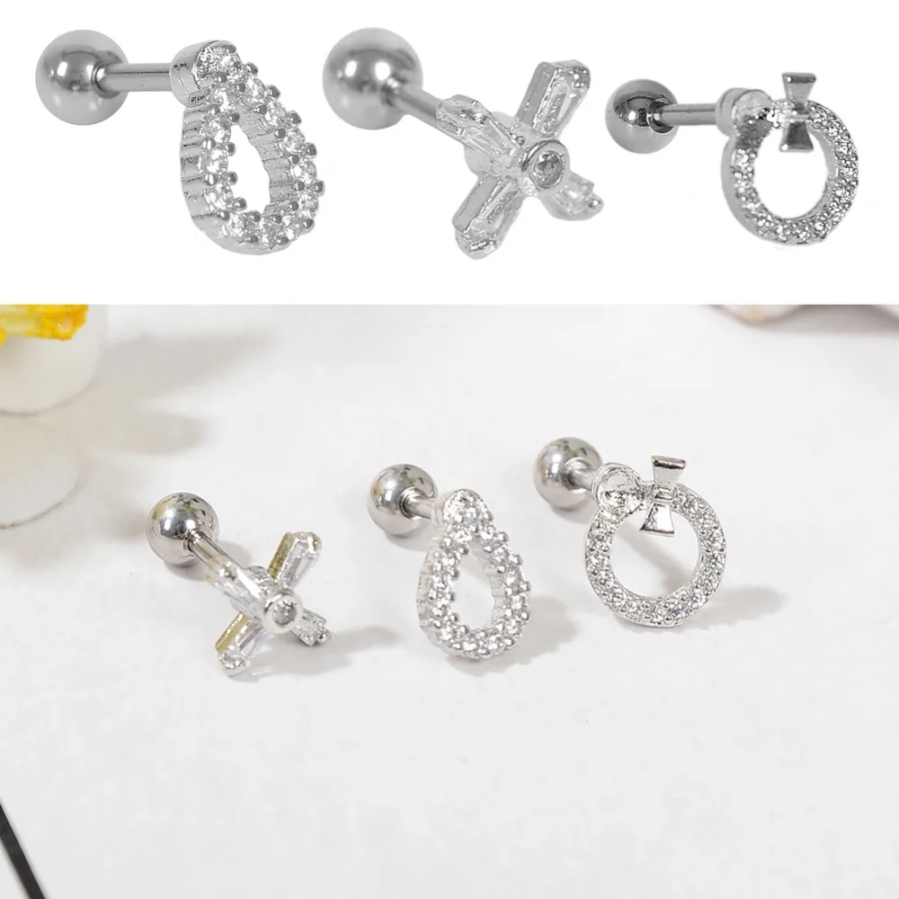 1Pcs Surgical Steel Crystal Different Design Ear Studs Cartilage Earrings Tragus Helix Piercing Gauges Lip Rings | Украшения и