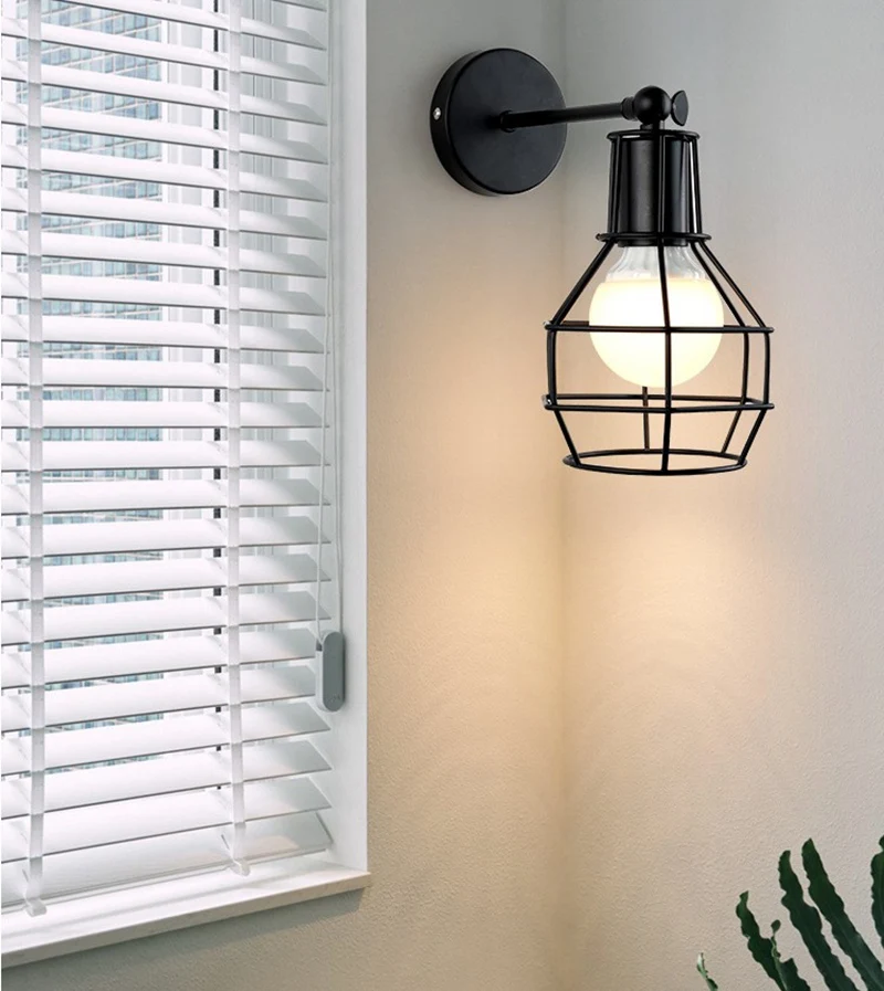 Vintage American E27 LED Wall Lamp Iron Cage Wall Lights Restaurant Corridor Balcony Retro Indoor Home Decor Lighting Fixture (2)
