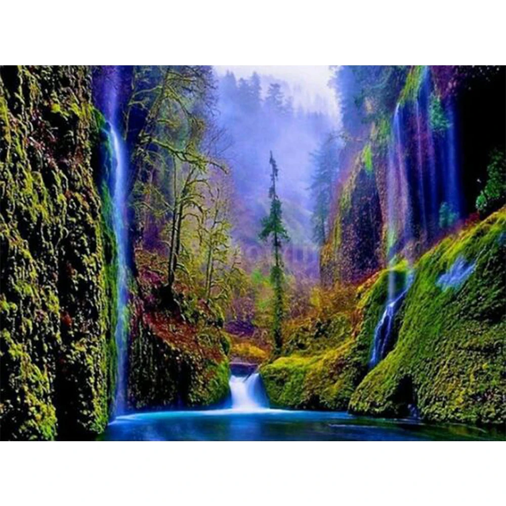 

LI LOYE DIY 5D Full Diamond Embroidery Waterfall scenery Round Diamond Painting Cross Stitch Kits Drill Mosaic Home Decor RT1086