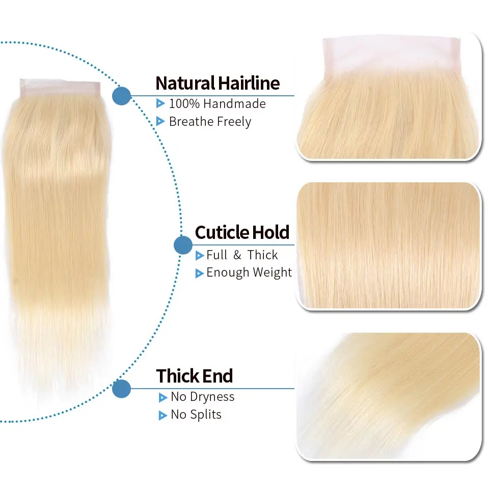 Remyblue Ombre 613 4 комплект s с синтетическое закрытие волос волосы оттенка медовый блонд бразильский прямо с фронтальной Remy человеческие волосы