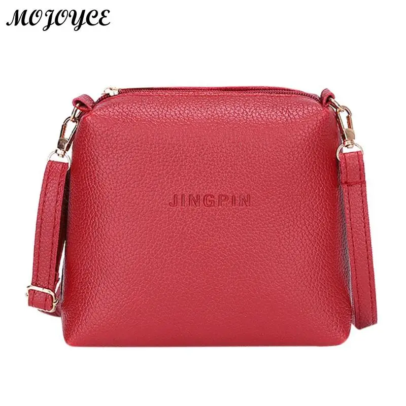 

Portable Casual Simple Women Bag Fashion Girls PU Leather Mini Zipper Shoulder Tote Pure Color Crossbody Messenger Bags Purse