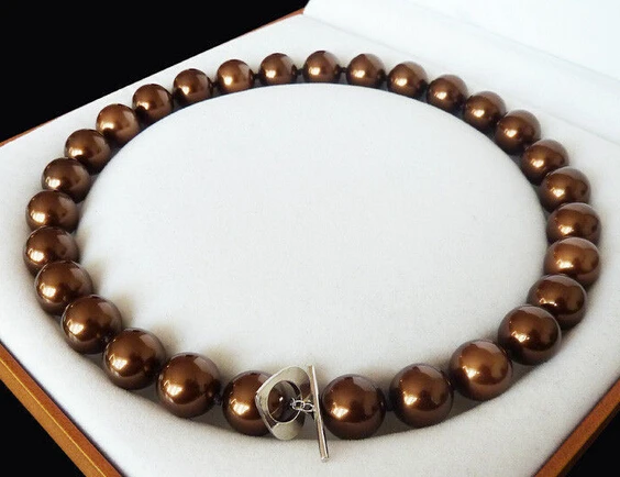 

FREE SHIPPINGRare Natural 12mm Chocolate South Sea Shell Pearl Heart Clasp Necklace 18" AAA+