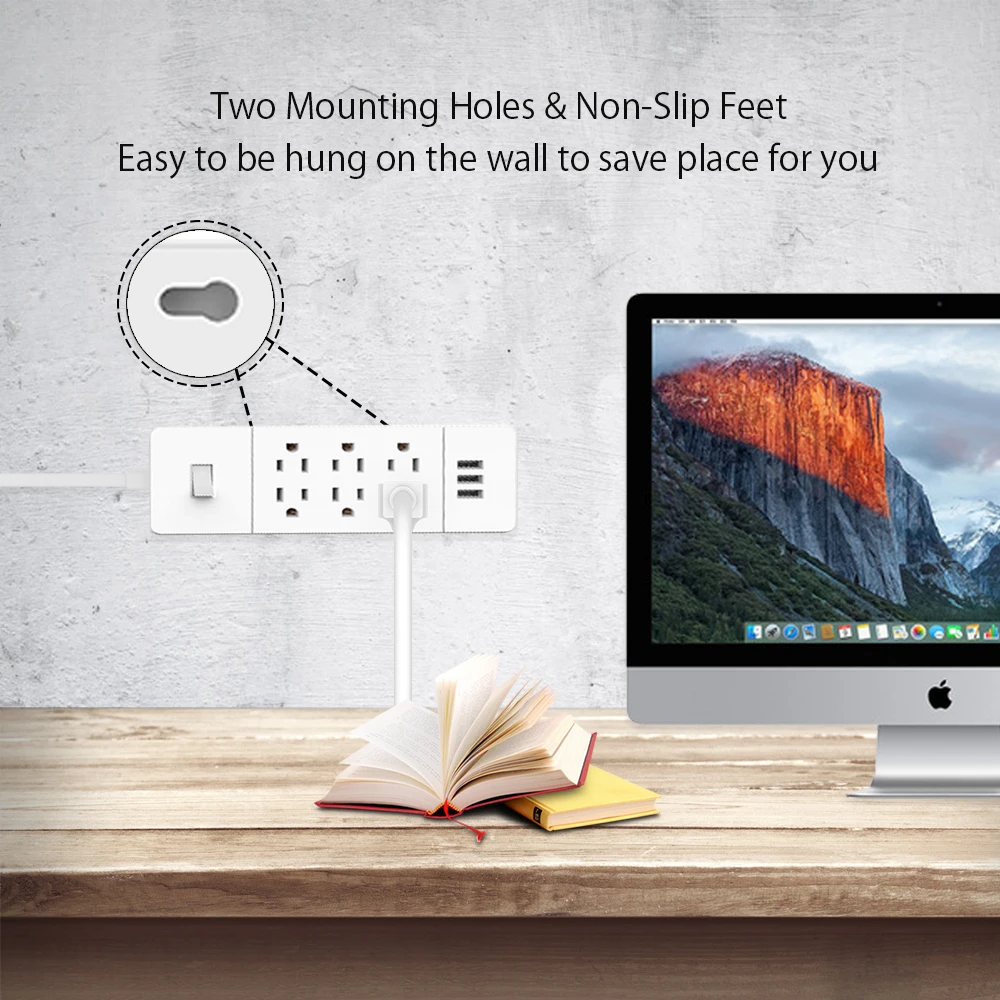 NTON силовая умная силовая лента настенная 6 AC 4 USB зарядная станция Защита от перенапряжения США вилка с 1,5 м Шнур питания для офиса