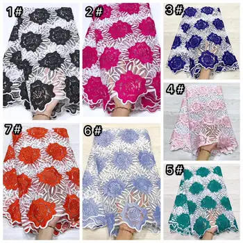 

Red white embroidery rhinestones french lace fabric African tulle lace Sewing Nigerian garment cloth 2019 high quality 5 yards
