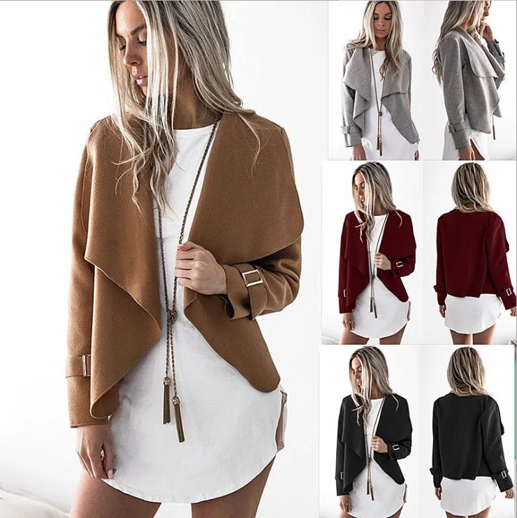 

New Hot Fashion Spring Autumn Women Wool Coat Long Sleeve Solid Color Wide Lapel Outwear Ladies Girls Casual Cardigan YAA99