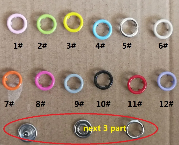 100 наборов 9,5 мм Цветные никогда не ржавеющие длинные зубчатые кнопки комбинированные застежки пресс-шпильки попперы смешанные в коробке