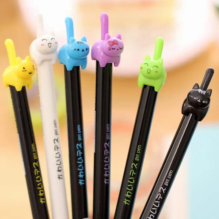 2Pcs//set 0.35mm Korean Style Cute Kawaii Cat Japanese Gel Pens Blue Students Pen