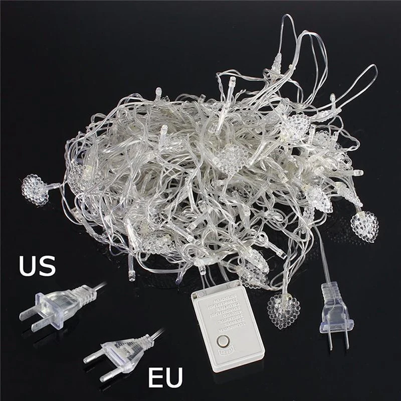 Heart-shaped LED fairy string curtain Light 2M*1.5M 124 Leds Valentine Xmas Christmas Wedding party window garland decor
