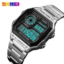 ¡Novedad de 2019! Reloj deportivo SKMEI de lujo para Hombre, 5Bar, resistente al agua, correa de acero inoxidable, Reloj Digital para Hombre