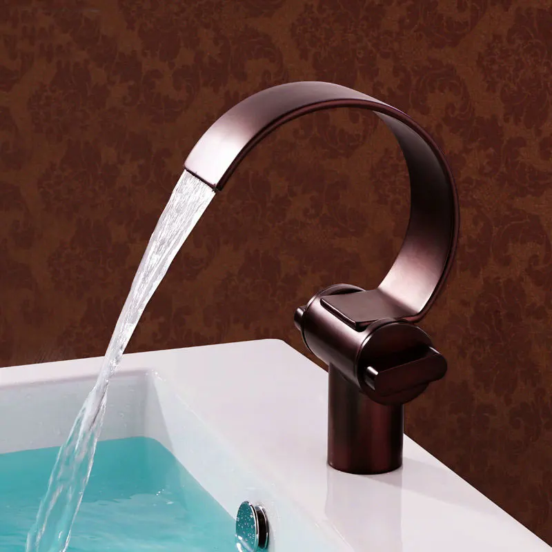 

all copper basin faucet cold and hot mixer single hole bathroom washbasin waterfall European style basin faucet