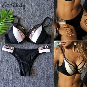 

Padded Bra Bikini Set Swimsuit Women Bandage Push-up Triangle Swimwear Bathing