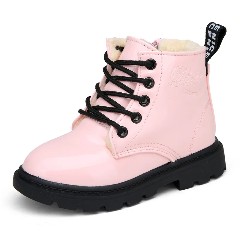 Детская обувь для девочек и мальчиков; высокие Детские кроссовки из искусственной кожи на шнуровке; обувь для маленьких девочек; спортивная осенне-зимняя детская обувь - Цвет: pink