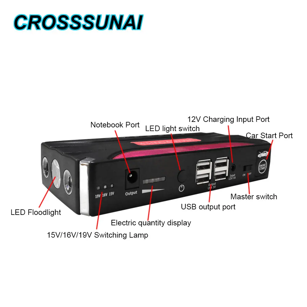 

High Capacity Car Jump Starter Power Bank Car Starter Portable USB Charger Starting Device 600A 12V 68800mAh Car Battery Charger
