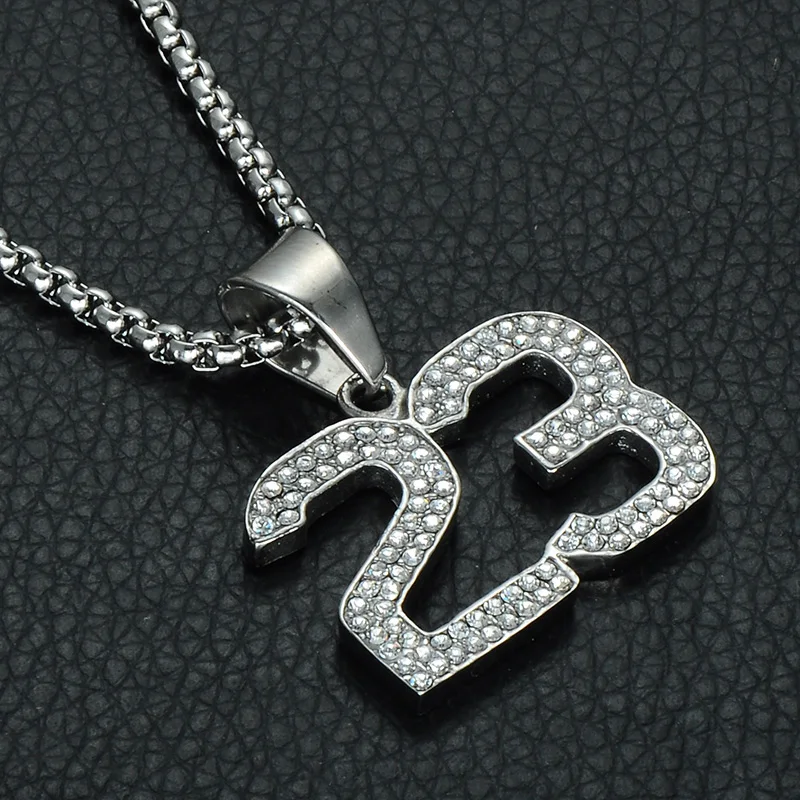 

HIP Hop Iced Out Bling Basketball Legend Number 23 Necklaces & Pendants Gold Color Stainless Steel Necklace for Men Jewelry