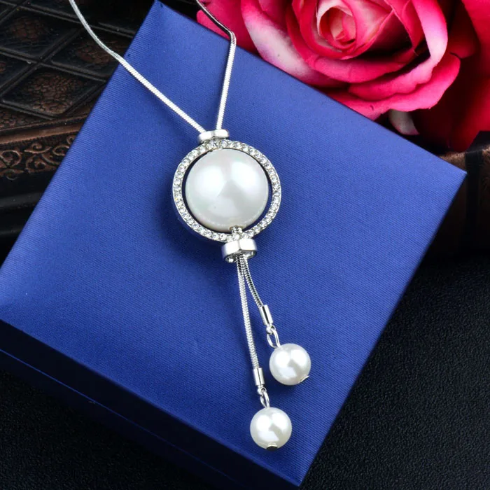 SINLEERY, элегантные, стразы, Круглый, длинное ожерелье для женщин, серебряная цепочка, регулируемая кисточка, подвеска, жемчужное ожерелье, MY048 SSH