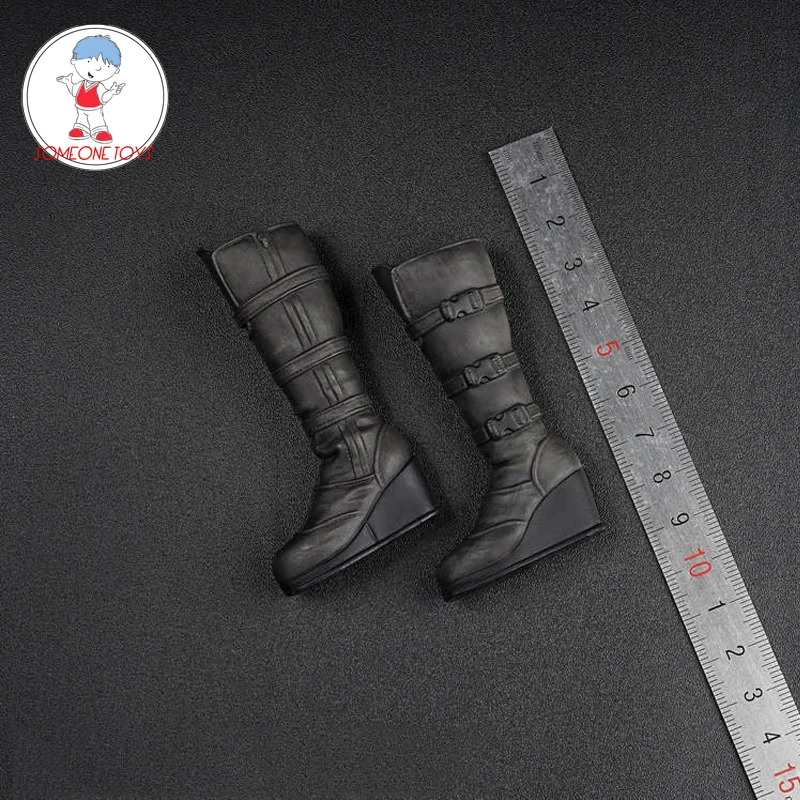 

1/6 Female Combat Boots With Feet Inside AS028 Black Middle Shoes for 12 inches Removable Feet Body Figures