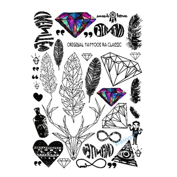 

2017 new style Multi-style Fashion Cool Temporary Tattoo with Feathers and Diamond 21x15cm fake tattoos makeup girl boy 871