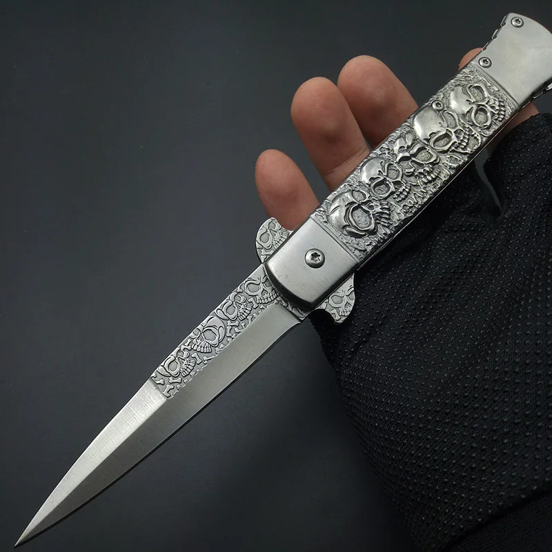 Череп-призрак 3 стиля Stonewash стальные уличные ножи карманный нож складное лезвие походные тактические ножи инструменты для выживания подарки - Цвет: silver titaium