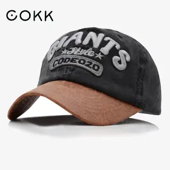 

COKK Letter Men's Baseball Cap Gorras Hats For Men Women Casual Washed Cotton Leather Brim Snapback Dad Hat Cap Adjustable Bone