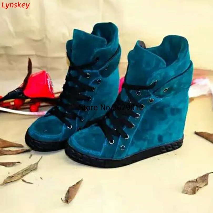 

Spring Autumn Platform Wedge Heel Boots Women Shoes with increased Female Fashion Lace Up casual Shoes botas