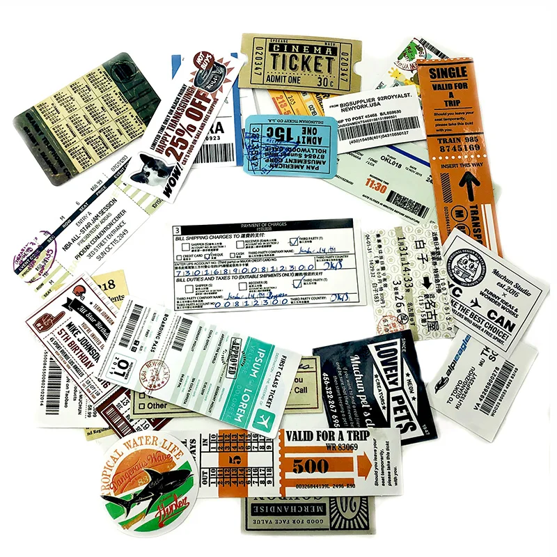 25Pcs Vintage Invoice Ticket Check Model Stickers For Luggage Skateboard Guitar Computer Motorcycle Travel Graffiti Luggage