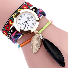 Винтажный плетеный браслет женские модные наручные часы с перьями элегантные женские кварцевые часы в стиле ретро Relogio# Zer