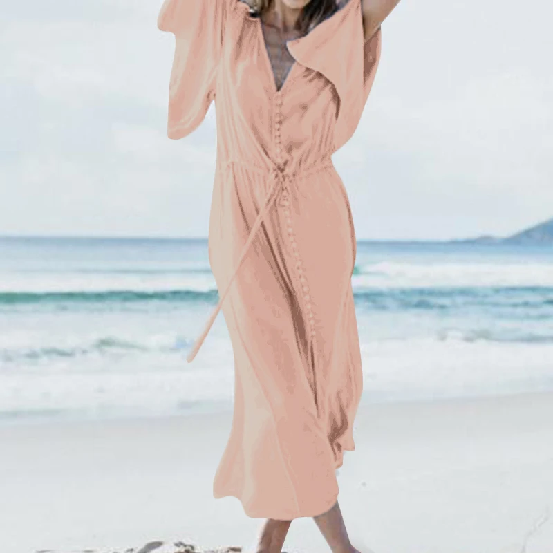 Женское длинное богемное пляжное платье сексуальный глубокий v-образный вырез