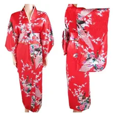 Японский Для женщин шелковый атлас кимоно вечернее платье юката Цветы одного размера, H007
