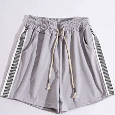 Полосатые повседневные шорты женские эластичные Простые свободные тонкие летние шорты на шнуровке женские модные шорты с высокой талией размера плюс 2XL - Цвет: gray
