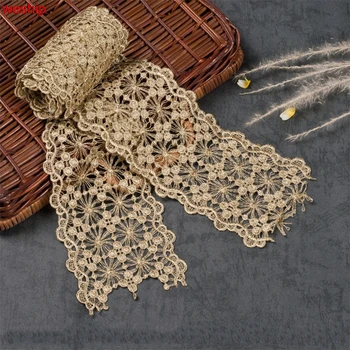 

2017 DIY New High quality 3D Golden Embroidery Water soluble lace for headdress wedding dress decorative Ornaments width 9.5cm