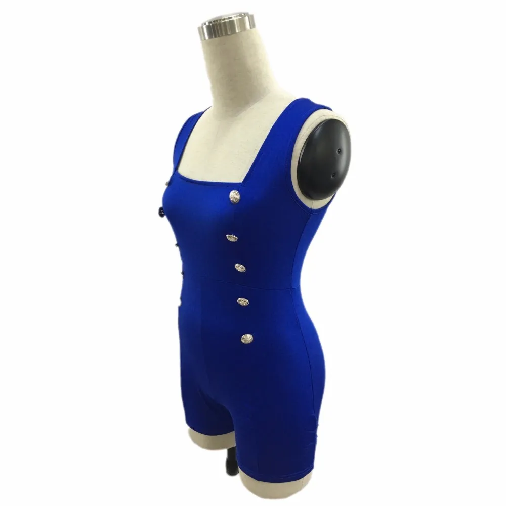 Gold Buttons Short Sleeveless Zip One Piece Bodysuit Gold Buttons Short Sleeveless Zip One Piece Bodysuit