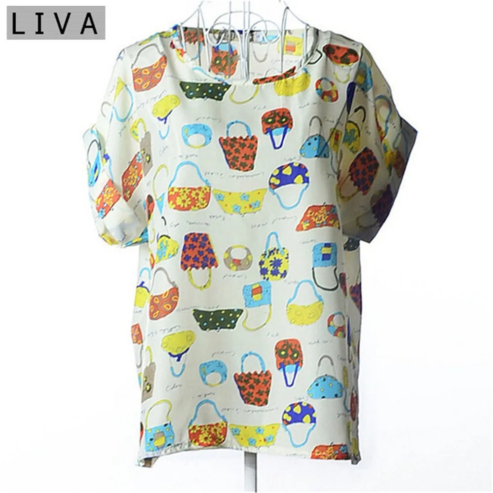 Fashion Thin Women Shirt S-XXL Summer Style Loose Colorful Print Chiffon Blouse Casual Tops Short Sleeve blusa feminina stripe (31)