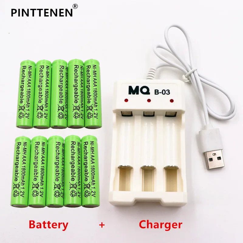 PINTTENEN AAA Rechargeable Battery NiMH 1.2V 1800mAh+USB Universal Smart 3-Slot AA/AAA Charger | Электроника