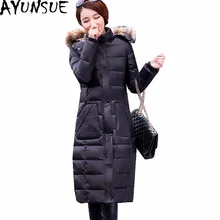 AYUNSUE, высокое качество, женское тонкое пальто с капюшоном, белая куртка-пуховик на утином пуху, зимние женские теплые пальто, casacos de inverno Feminino WXF155